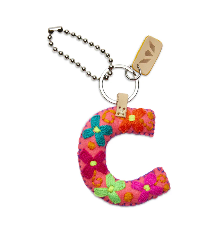 PINK FELT INITIAL KEYCHAIN