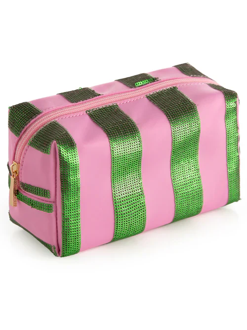 CARA STRIPE ZIP POUCH-GREEN