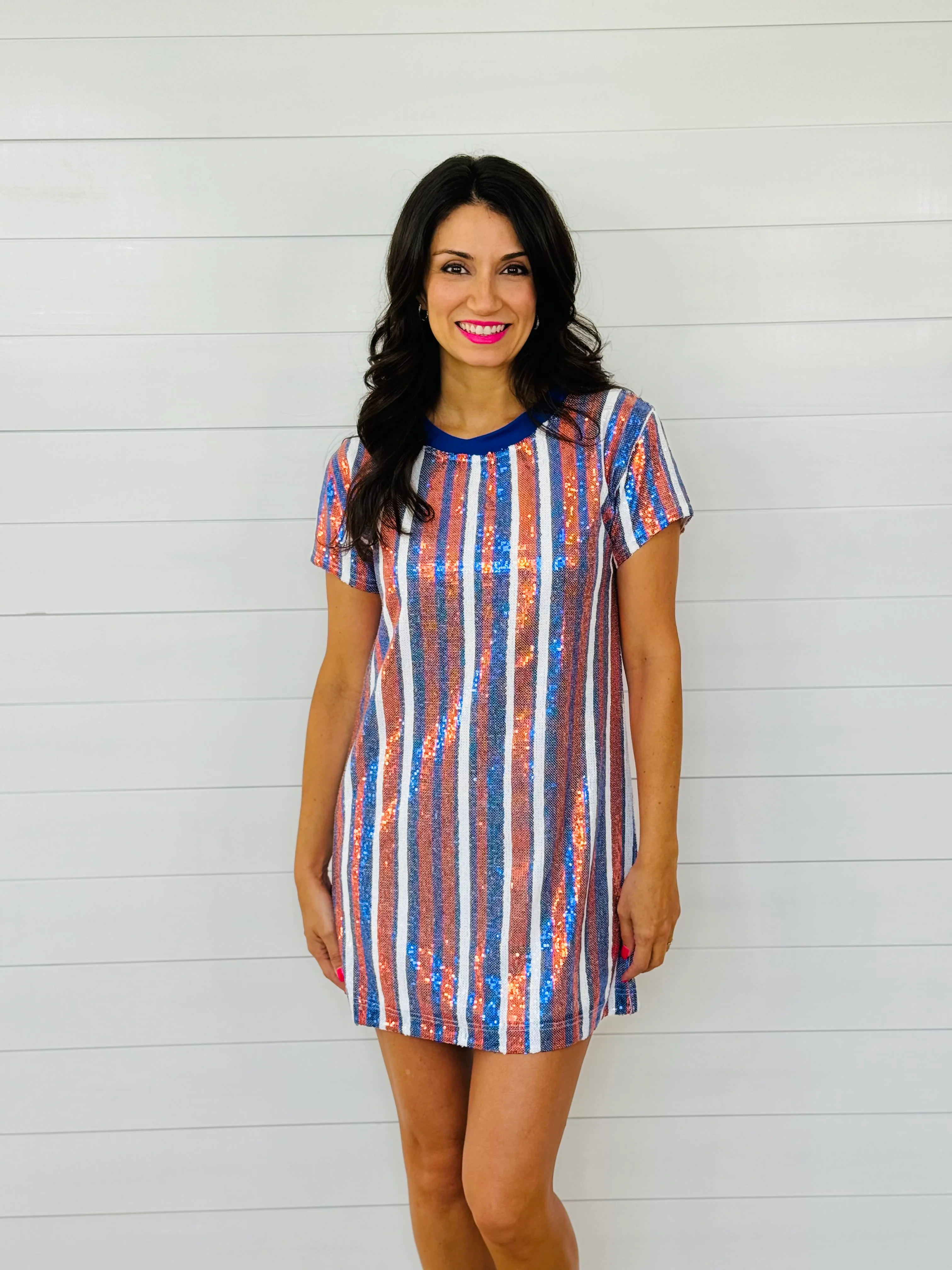 JULIA DRESS-BLUE/ORANGE SEQUIN