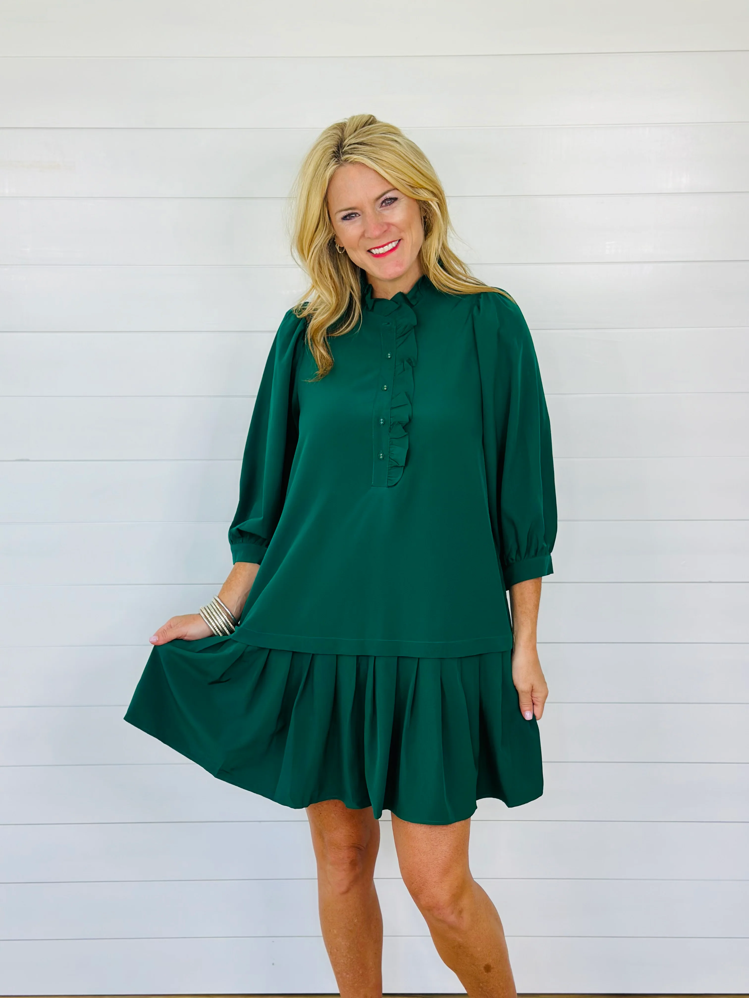 SWEET PLEAT DRESS-HUNTER GREEN