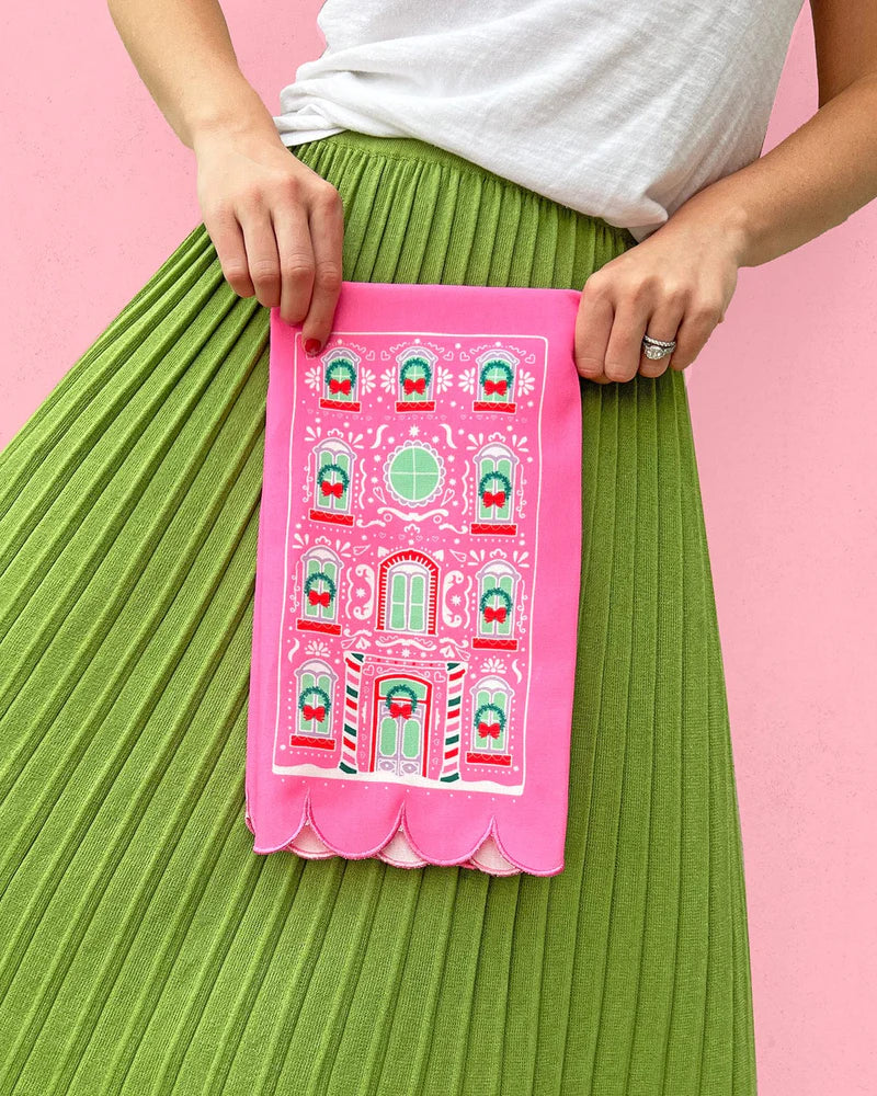 PINK GINGERBREAD HOUSE TEA TOWEL