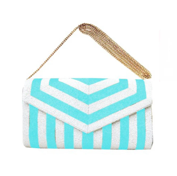 AQUA STRIPE BEADED PURSE