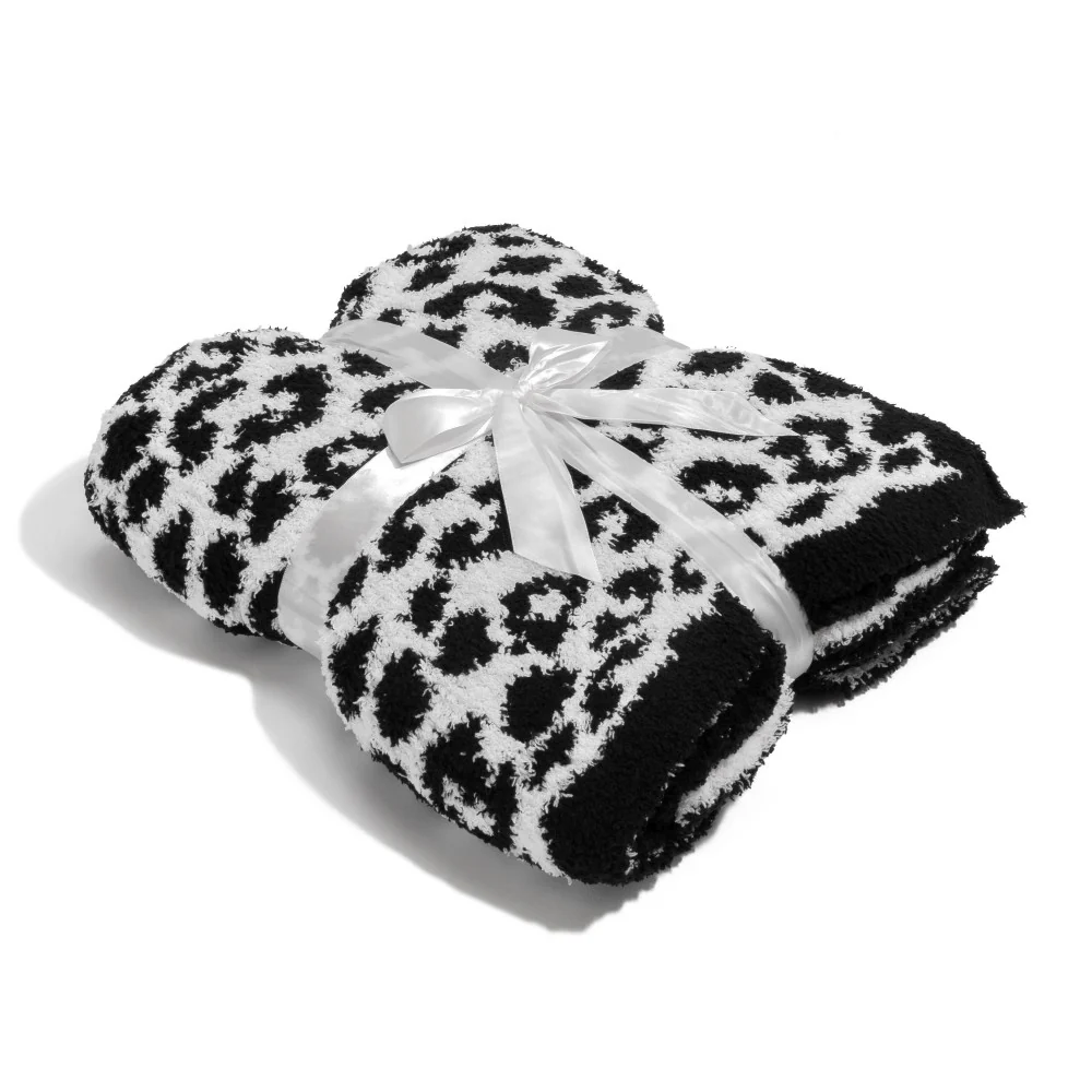 BLACK LEOPARD THROW BLANKET