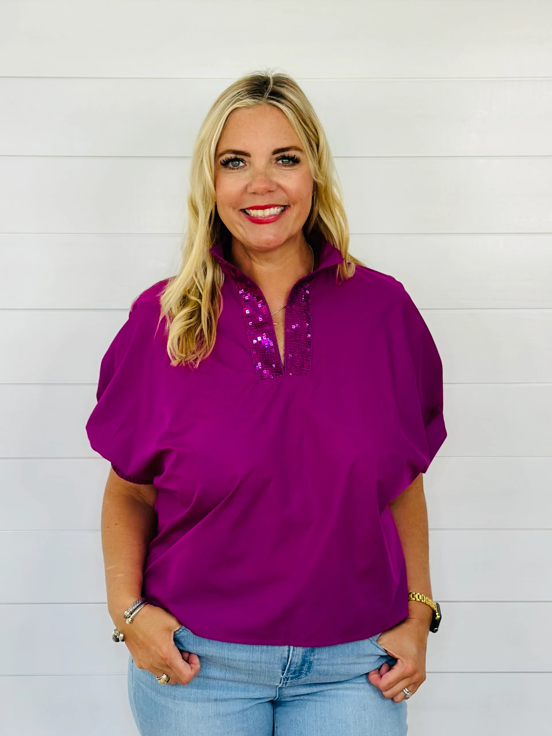 STELLA SEQUIN TOP-MAGENTA