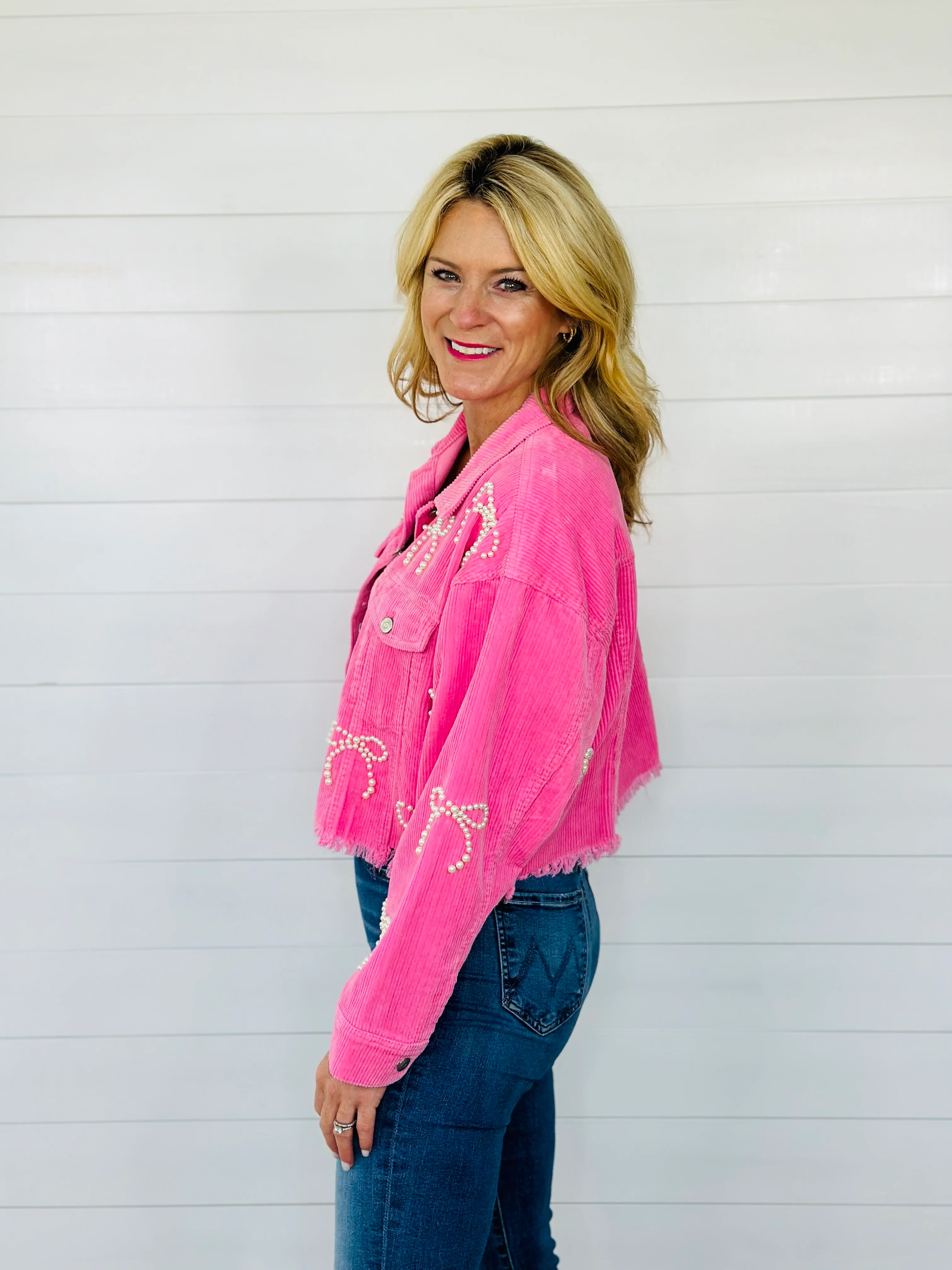 PEARL BOW JACKET-PINK